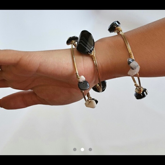 Gold Wire, Stone and Bead Wrapped Bracelet Set - Picture 3 of 3